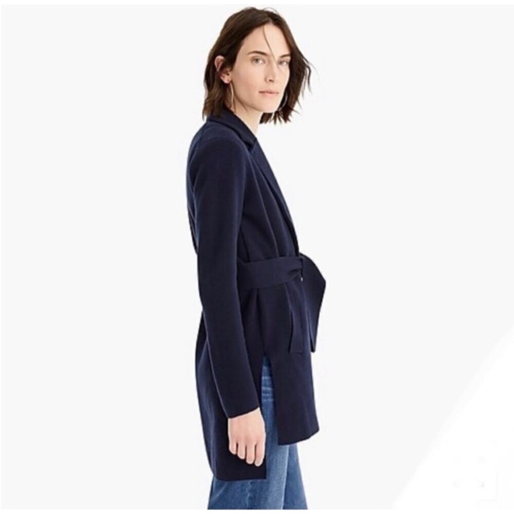 J.Crew Wrap Sweater Blazer Merino Wool Blend Navy Tie Belt XS - Picture 6 of 16